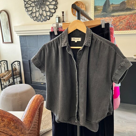 Madewell Top Womens Size XS Black Denim Rolled Sleeve Shirt in Lunar Wash - Picture 16 of 16